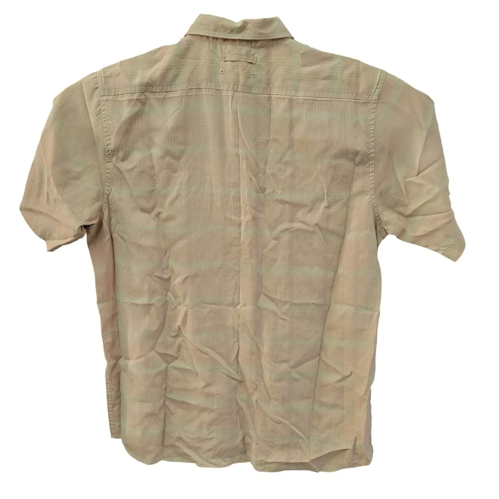 The North Face Mens Large Tan Orange Micro Plaid‎ Short Sleeve Button Down Shirt